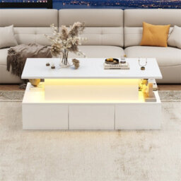 Abrihome Lift-Top Coffee Table, Highgloss Centre Table With 4 Drawers & Led Lights, Lifting Sofa Side Table For Livingroom, Office, White - thumbnail 9