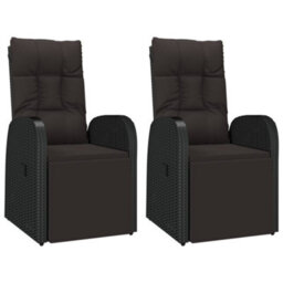 Vidaxl Reclining Garden Chairs With Cushions 2 Pcs Black Poly Rattan - thumbnail 2