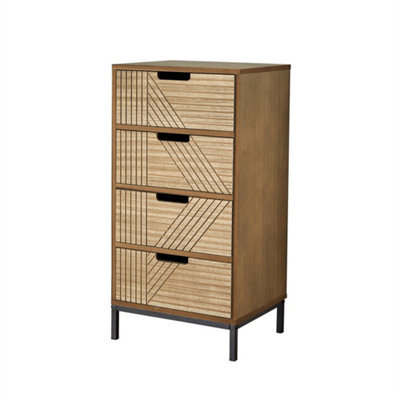 4 Drawer Tall Chest Of Drawers Natural Wood Slim Storage - image 1