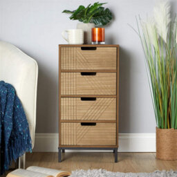4 Drawer Tall Chest Of Drawers Natural Wood Slim Storage - thumbnail 6