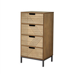 4 Drawer Tall Chest Of Drawers Natural Wood Slim Storage - thumbnail 1