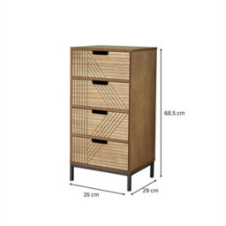4 Drawer Tall Chest Of Drawers Natural Wood Slim Storage - thumbnail 2