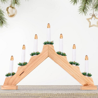 7 Led Wooden Christmas B/o Candle Bridge - Natural - image 1
