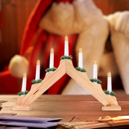 7 Led Wooden Christmas B/o Candle Bridge - Natural - thumbnail 4