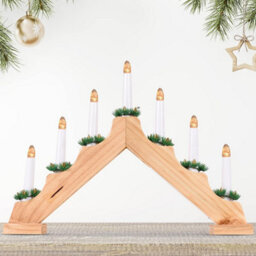 7 Led Wooden Christmas B/o Candle Bridge - Natural