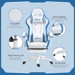 Vinsetto Racing Style Gaming Chair With Reclining Function Footrest, Blue - thumbnail 7