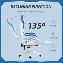 Vinsetto Racing Style Gaming Chair With Reclining Function Footrest, Blue - thumbnail 5