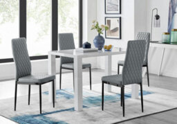Furniturebox Uk Pivero 4 White Dining Table And 4 Grey Milan Black Leg Chairs