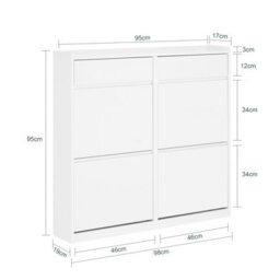 Sobuy Fsr169-W, Slim Shoe Cabinet Storage Unit 4 Flip Drawers And 2 Drawers Shoe Cupboard Shoe Rack Hallway Organiser, White - thumbnail 3