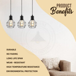 3 Light Pendant Light Height Adjustable, E27 Ceiling Lights Metal Square Plate Hanging Lights For Living Room, Coffee Shop - thumbnail 4