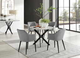 Furniturebox Uk Novara White Marble Black Leg Round Dining Table & 4 Grey Calla Black Leg Chairs - thumbnail 1