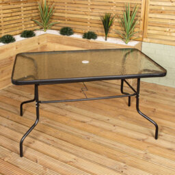 Samuel Alexander Outdoor 6 Seater Glass Top Table And Chairs Patio Set With Parasol In Black - thumbnail 9