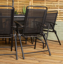 Samuel Alexander Outdoor 6 Seater Glass Top Table And Chairs Patio Set With Parasol In Black - thumbnail 8