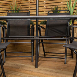 Samuel Alexander Outdoor 6 Seater Glass Top Table And Chairs Patio Set With Parasol In Black - thumbnail 6