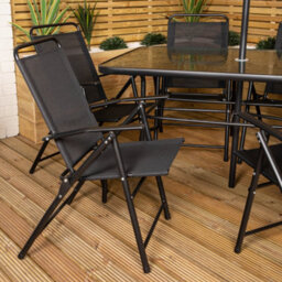 Samuel Alexander Outdoor 6 Seater Glass Top Table And Chairs Patio Set With Parasol In Black - thumbnail 5