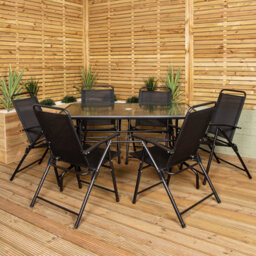 Samuel Alexander Outdoor 6 Seater Glass Top Table And Chairs Patio Set With Parasol In Black - thumbnail 4