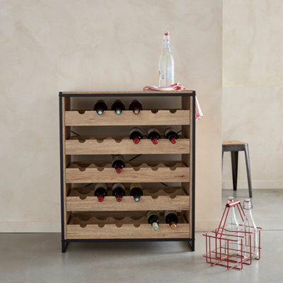 Sweeek. 5-Shelf Wine Rack With Metal And Wood-Effect Loft Natural 75X40X90 Cm - image 1