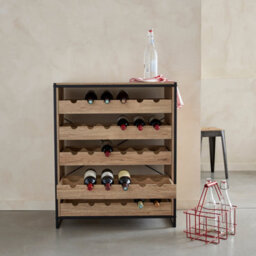 Sweeek. 5-Shelf Wine Rack With Metal And Wood-Effect Loft Natural 75X40X90 Cm - thumbnail 2
