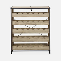 Sweeek. 5-Shelf Wine Rack With Metal And Wood-Effect Loft Natural 75X40X90 Cm - thumbnail 5