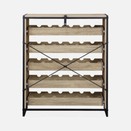 Sweeek. 5-Shelf Wine Rack With Metal And Wood-Effect Loft Natural 75X40X90 Cm - thumbnail 6