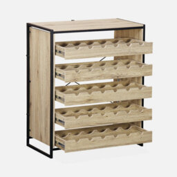 Sweeek. 5-Shelf Wine Rack With Metal And Wood-Effect Loft Natural 75X40X90 Cm - thumbnail 7