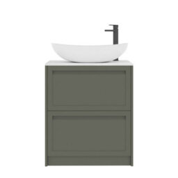 Royal Bathrooms Royal Bathroom Elmore 700mm Matt Green Freestanding Countertop Bathroom Vanity Unit 2 Drawer With Cesar Basin - thumbnail 7