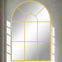 FURNOLD Large Arched Metal Wall Mirror For Bedroom Living Room Gold