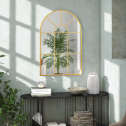FURNOLD Large Arched Metal Wall Mirror For Bedroom Living Room Gold - thumbnail 4