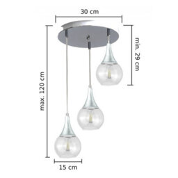 Luminosa Lighting Luminosa Lacrima Cluster Pendant Ceiling Light Silver Transparent Glass Shade 3X E27 - thumbnail 2
