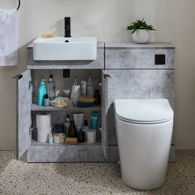 Homestylestore 1050mm Concrete Grey Bathroom Combination Vanity Wc Unit Toilet Pan And Black Finger Pull Handle - image 1