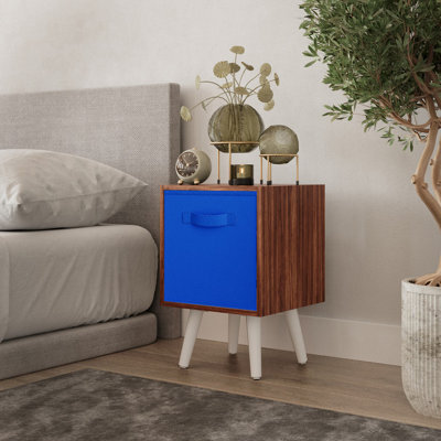 Urbn-Living Urbnliving 51Cm Height Teak Wooden Cube Storage Bookcase White Legs Bedroom With Dark Blue Inserts - image 1