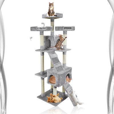 Wadan Cat Tree Tower With Condos, Ladder & Scratching Posts 170Cm Multilevel Cat Activity Centre For Large & Small Cats, Grey - image 1