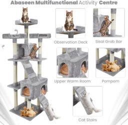 Wadan Cat Tree Tower With Condos, Ladder & Scratching Posts 170Cm Multilevel Cat Activity Centre For Large & Small Cats, Grey - thumbnail 3