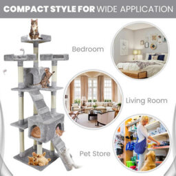 Wadan Cat Tree Tower With Condos, Ladder & Scratching Posts 170Cm Multilevel Cat Activity Centre For Large & Small Cats, Grey - thumbnail 4