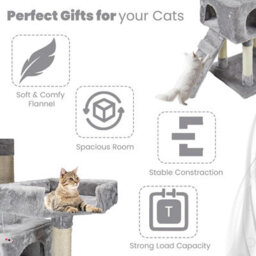 Wadan Cat Tree Tower With Condos, Ladder & Scratching Posts 170Cm Multilevel Cat Activity Centre For Large & Small Cats, Grey - thumbnail 7