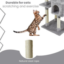 Wadan Cat Tree Tower With Condos, Ladder & Scratching Posts 170Cm Multilevel Cat Activity Centre For Large & Small Cats, Grey - thumbnail 5