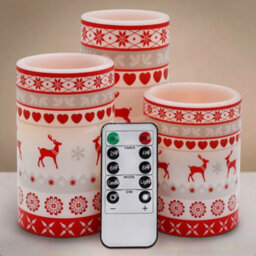 Long Life Lamps Company Set Of 3 Usb Rechargeable Led Wax Christmas Reindeer Flameless Candles With Remote Control Wax04 - thumbnail 3