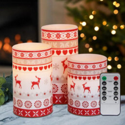Long Life Lamps Company Set Of 3 Usb Rechargeable Led Wax Christmas Reindeer Flameless Candles With Remote Control Wax04 - thumbnail 1