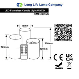 Long Life Lamps Company Set Of 3 Usb Rechargeable Led Wax Christmas Reindeer Flameless Candles With Remote Control Wax04 - thumbnail 2