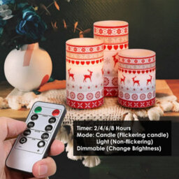 Long Life Lamps Company Set Of 3 Usb Rechargeable Led Wax Christmas Reindeer Flameless Candles With Remote Control Wax04 - thumbnail 5