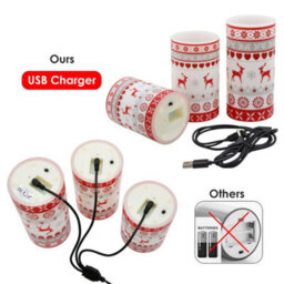 Long Life Lamps Company Set Of 3 Usb Rechargeable Led Wax Christmas Reindeer Flameless Candles With Remote Control Wax04 - thumbnail 6