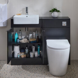 Homestylestore 1050mm Black Grey Bathroom Combination Vanity Wc Unit With Toilet And Chrome Pull Handle - thumbnail 1
