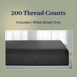 Oxford Homeware Charcoal Satin Stripe Fitted Sheet 40Cm Extra Deep Pocket Soft Easy Care Bedding Sheet (W)137Cmx(L)191Cm (Double) - thumbnail 3
