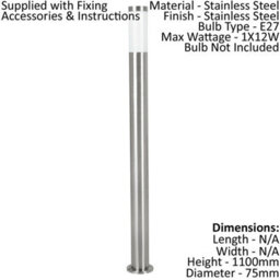 2 Pack Stainless Steel Ip44 Outdoor Bollard Lights - 12W E27 Driveway Post - thumbnail 2