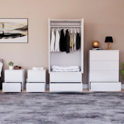 Lassic Vida Designs Denver 4 Piece Bedroom Set - (2 Drawer Large Bedside Chest X2, 4 Drawer Chest, 2 Door 2 Drawer Wardrobe), White - thumbnail 4