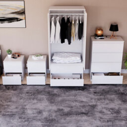 Lassic Vida Designs Denver 4 Piece Bedroom Set - (2 Drawer Large Bedside Chest X2, 4 Drawer Chest, 2 Door 2 Drawer Wardrobe), White - thumbnail 5