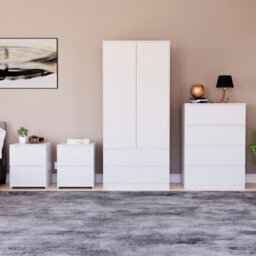 Lassic Vida Designs Denver 4 Piece Bedroom Set - (2 Drawer Large Bedside Chest X2, 4 Drawer Chest, 2 Door 2 Drawer Wardrobe), White - thumbnail 3