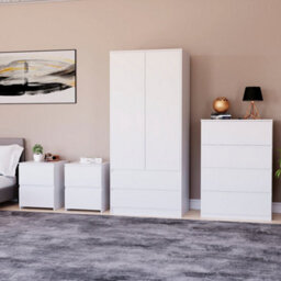 Lassic Vida Designs Denver 4 Piece Bedroom Set - (2 Drawer Large Bedside Chest X2, 4 Drawer Chest, 2 Door 2 Drawer Wardrobe), White