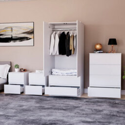 Lassic Vida Designs Denver 4 Piece Bedroom Set - (2 Drawer Large Bedside Chest X2, 4 Drawer Chest, 2 Door 2 Drawer Wardrobe), White - thumbnail 2