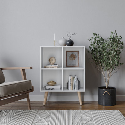 Urbn-Living Urbnliving 80Cm Height 4 Cube White Wooden Bookcase With Beech Scandinavian Style Legs Shelves - image 1